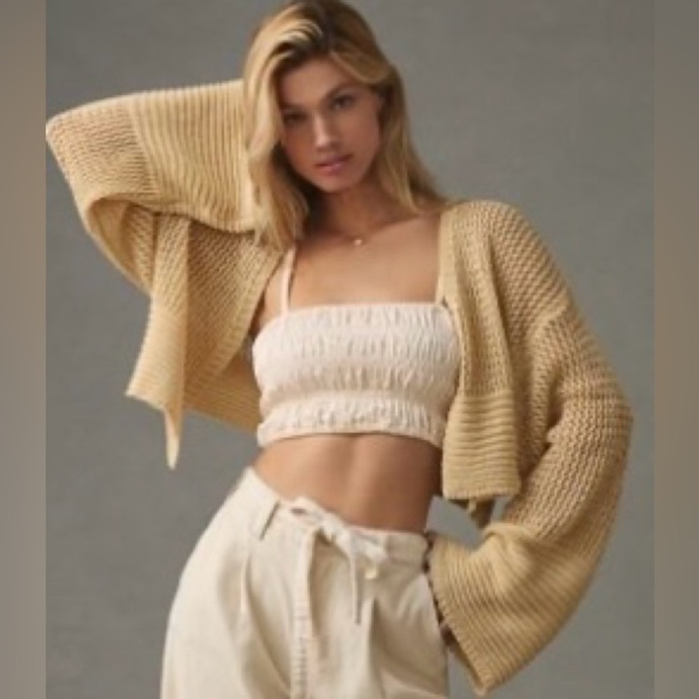 Anthropologie Tan Shrug Sweater Cozy Knit